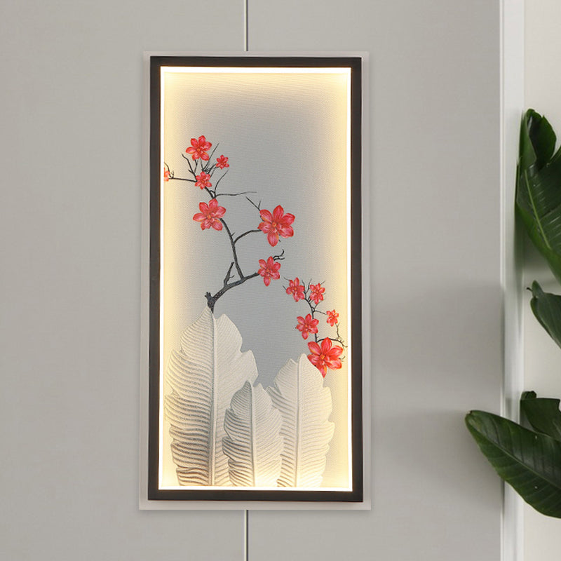 Banana Leaf and Flower Wall Mural Light Asian Aluminum Hotel LED Wall Mount Lamp in Black Clearhalo 'Wall Lamps & Sconces' 'Wall Lights' Lighting' 1125950