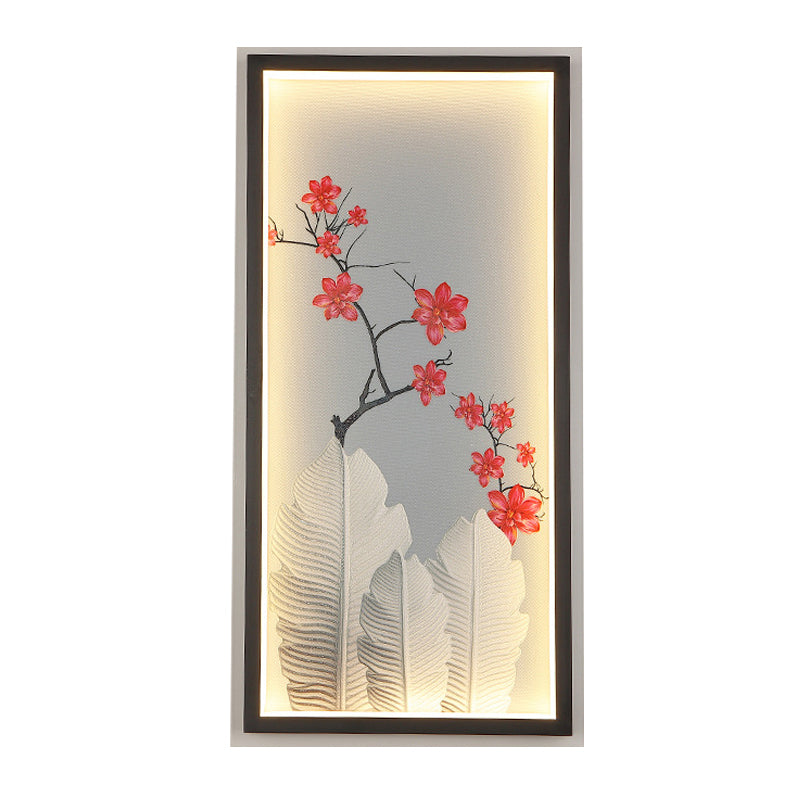 Banana Leaf and Flower Wall Mural Light Asian Aluminum Hotel LED Wall Mount Lamp in Black Clearhalo 'Wall Lamps & Sconces' 'Wall Lights' Lighting' 1125951