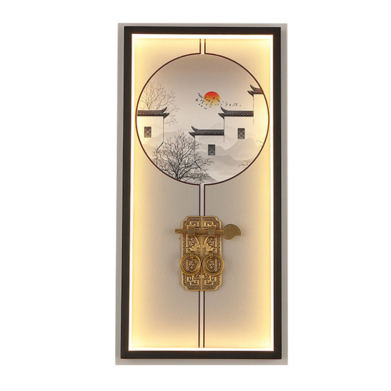 Metal House and Door Lock Wall Light Chinese Black LED Mural Lighting for Living Room Clearhalo 'Wall Lamps & Sconces' 'Wall Lights' Lighting' 1125962