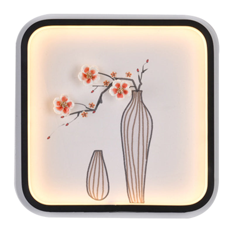 Asia Plum Flower Vase Ceramic Mural Light LED Wall Mount Lamp with Black Square Frame Clearhalo 'Wall Lamps & Sconces' 'Wall Lights' Lighting' 1126010