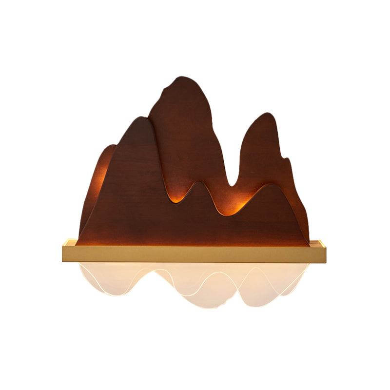 Mountains Bedside Wall Light Fixture Wooden 6-Bulb Asian Style Mural Lighting in Brown Clearhalo 'Wall Lamps & Sconces' 'Wall Lights' Lighting' 1126117