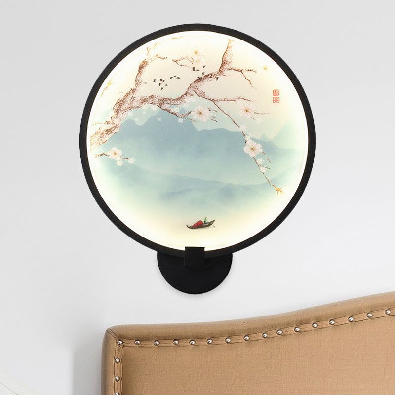 Acrylic Ginkgo/Blooming Plum Wall Sconce Chinese Style LED Mural Light Fixture in Black for Bedroom Clearhalo 'Wall Lamps & Sconces' 'Wall Lights' Lighting' 1126147