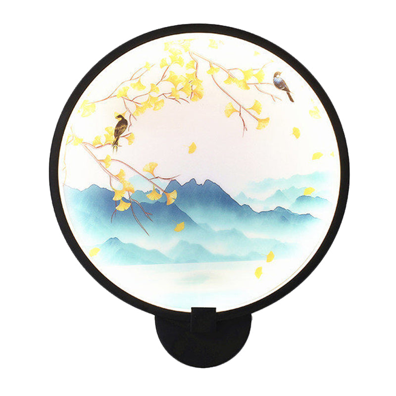 Acrylic Ginkgo/Blooming Plum Wall Sconce Chinese Style LED Mural Light Fixture in Black for Bedroom Clearhalo 'Wall Lamps & Sconces' 'Wall Lights' Lighting' 1126153