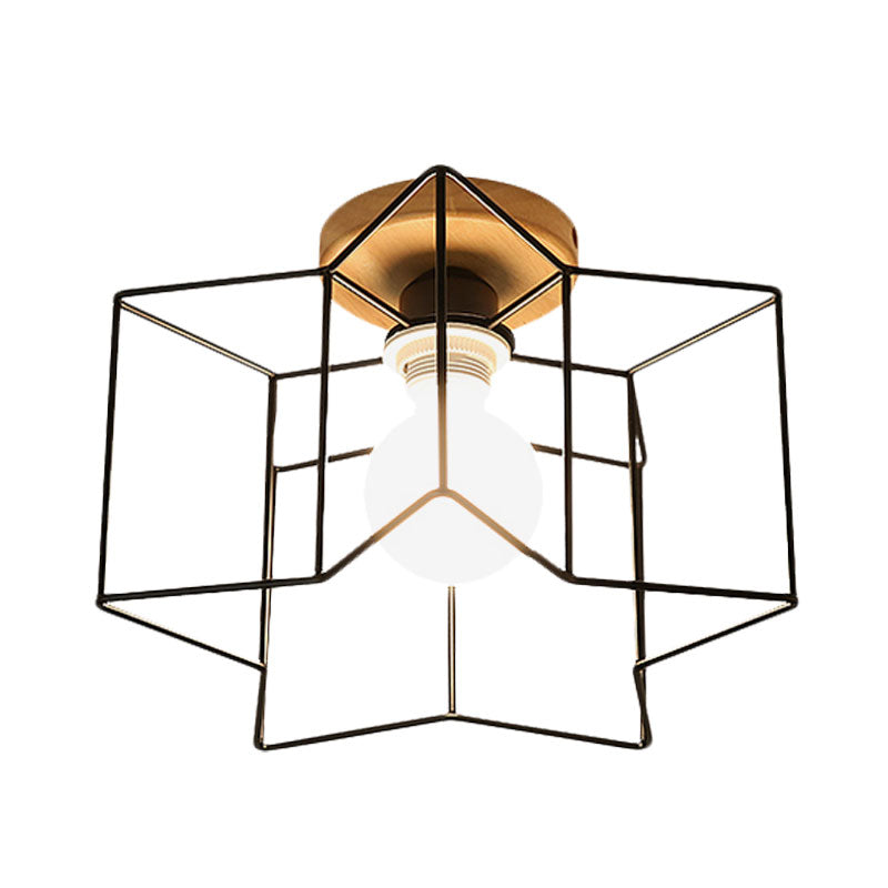 Vintage Stylish Wire Guard Semi-Flush Ceiling Light with Star Shaped 4 Lights Metal Ceiling Lamp in Black/White Clearhalo 'Ceiling Lights' 'Close To Ceiling Lights' 'Close to ceiling' 'Flush mount' Lighting' 1126660