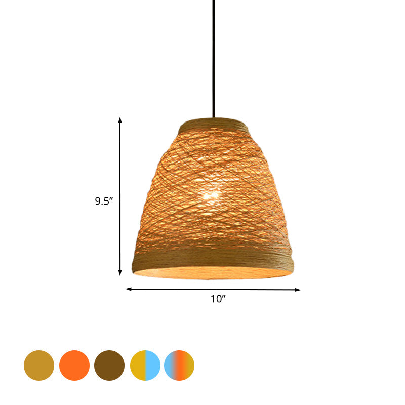 Weave Tapered Pendant Lamp Lodge Style 1 Light Dining Table Hanging Light Fixture in Orange/Brown Clearhalo 'Ceiling Lights' 'Modern Pendants' 'Modern' 'Pendant Lights' 'Pendants' Lighting' 1126796