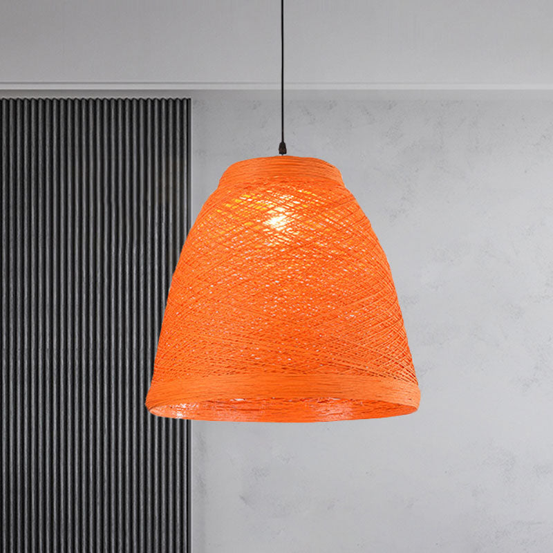 Weave Tapered Pendant Lamp Lodge Style 1 Light Dining Table Hanging Light Fixture in Orange/Brown Orange Clearhalo 'Ceiling Lights' 'Modern Pendants' 'Modern' 'Pendant Lights' 'Pendants' Lighting' 1126797