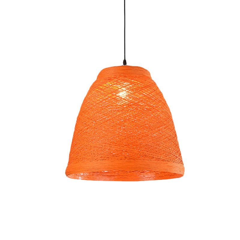 Weave Tapered Pendant Lamp Lodge Style 1 Light Dining Table Hanging Light Fixture in Orange/Brown Clearhalo 'Ceiling Lights' 'Modern Pendants' 'Modern' 'Pendant Lights' 'Pendants' Lighting' 1126800