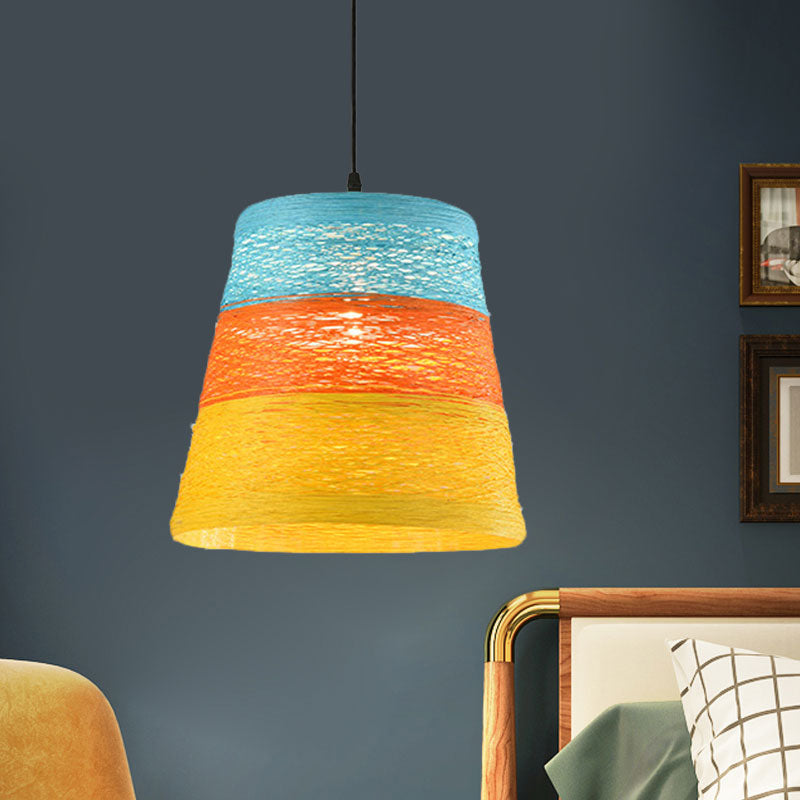 Weave Tapered Pendant Lamp Lodge Style 1 Light Dining Table Hanging Light Fixture in Orange/Brown Blue-Orange-Yellow Clearhalo 'Ceiling Lights' 'Modern Pendants' 'Modern' 'Pendant Lights' 'Pendants' Lighting' 1126809