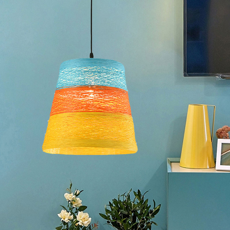 Weave Tapered Pendant Lamp Lodge Style 1 Light Dining Table Hanging Light Fixture in Orange/Brown Clearhalo 'Ceiling Lights' 'Modern Pendants' 'Modern' 'Pendant Lights' 'Pendants' Lighting' 1126810
