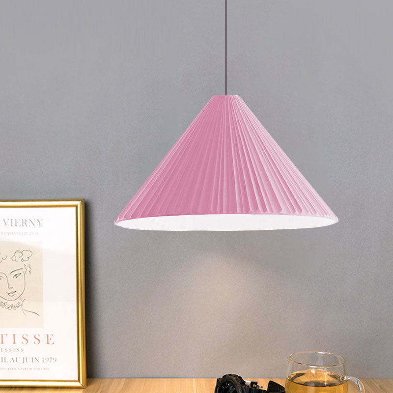 White/Pink/Blue Ribbed Cone Pendant Light Nordic Style 1 Light Living Room Hanging Lamp, 8