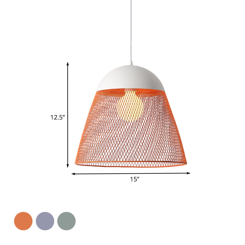 1 Bulb Wire Mesh Pendant Lamp with Dome Shade Metallic Nordic Living Room Suspended Light in Blue/Green/Orange Clearhalo 'Ceiling Lights' 'Modern Pendants' 'Modern' 'Pendant Lights' 'Pendants' Lighting' 1127291