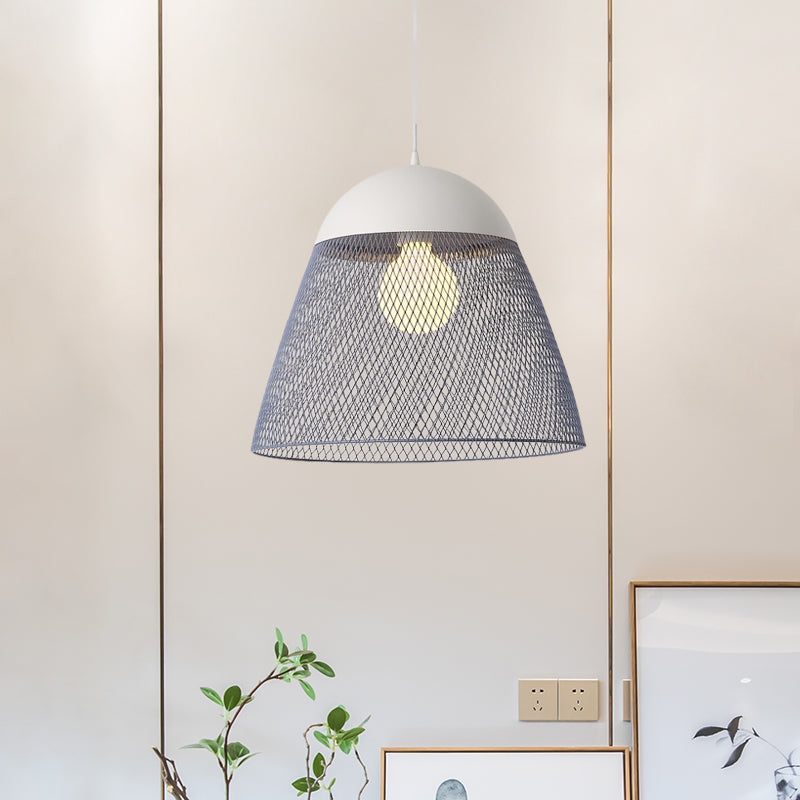 1 Bulb Wire Mesh Pendant Lamp with Dome Shade Metallic Nordic Living Room Suspended Light in Blue/Green/Orange Clearhalo 'Ceiling Lights' 'Modern Pendants' 'Modern' 'Pendant Lights' 'Pendants' Lighting' 1127293