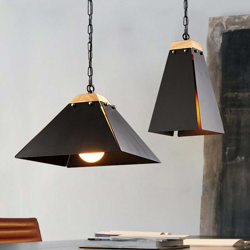 1 Bulb Pyramid Pendant Light Contemporary Black/White Metal Ceiling Light Fixture with Adjustable Chain Black A Clearhalo 'Ceiling Lights' 'Modern Pendants' 'Modern' 'Pendant Lights' 'Pendants' Lighting' 1127452