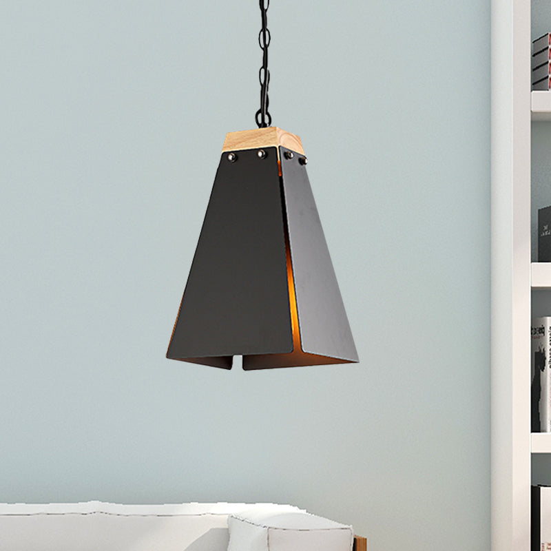1 Bulb Pyramid Pendant Light Contemporary Black/White Metal Ceiling Light Fixture with Adjustable Chain Clearhalo 'Ceiling Lights' 'Modern Pendants' 'Modern' 'Pendant Lights' 'Pendants' Lighting' 1127453