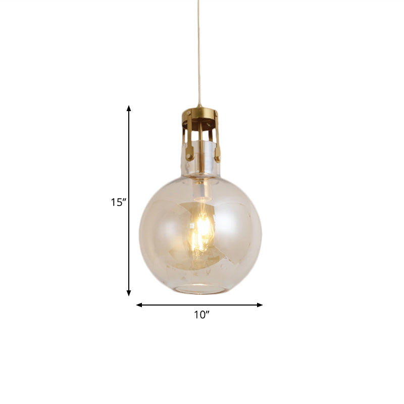 1-Light Bedside Pendant Lamp Postmodern Brass Hanging Light with Ball Cognac Glass Shade Clearhalo 'Ceiling Lights' 'Glass shade' 'Glass' 'Modern Pendants' 'Modern' 'Pendant Lights' 'Pendants' Lighting' 1135682