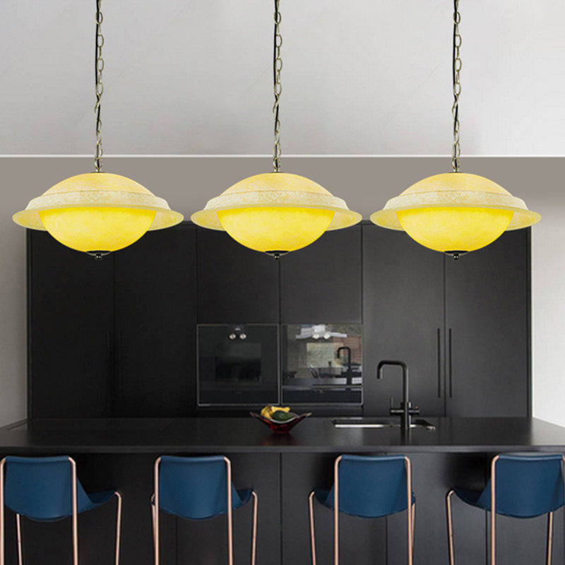 Modern UFO Shaped Hanging Lamp Yellow Glass Single-Bulb Dining Room Ceiling Pendant Yellow Clearhalo 'Ceiling Lights' 'Glass shade' 'Glass' 'Modern Pendants' 'Modern' 'Pendant Lights' 'Pendants' Lighting' 1135687