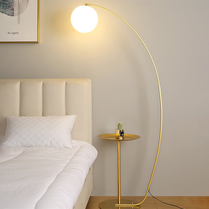 Sphere Living Room Standing Floor Lamp Opal Glass 1 Light Modernist Floor Table Light in Gold Gold Clearhalo 'Floor Lamps' 'Lamps' Lighting' 1135890