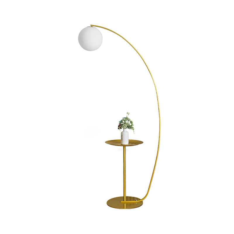 Sphere Living Room Standing Floor Lamp Opal Glass 1 Light Modernist Floor Table Light in Gold Clearhalo 'Floor Lamps' 'Lamps' Lighting' 1135892