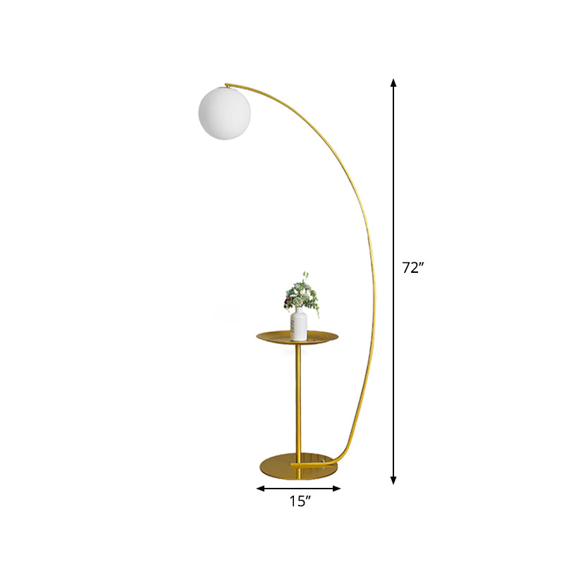 Sphere Living Room Standing Floor Lamp Opal Glass 1 Light Modernist Floor Table Light in Gold Clearhalo 'Floor Lamps' 'Lamps' Lighting' 1135893