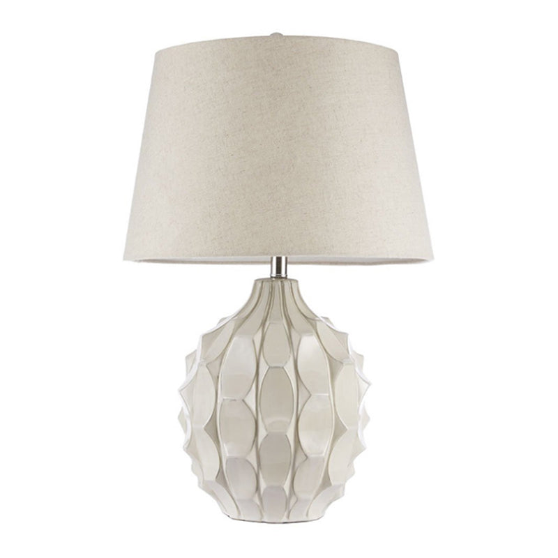 Rustic Pinecone Night Table Lamp 1 Head Ceramic Nightstand Light with Tapered Drum Shade in White Clearhalo 'Lamps' 'Table Lamps' Lighting' 1135916