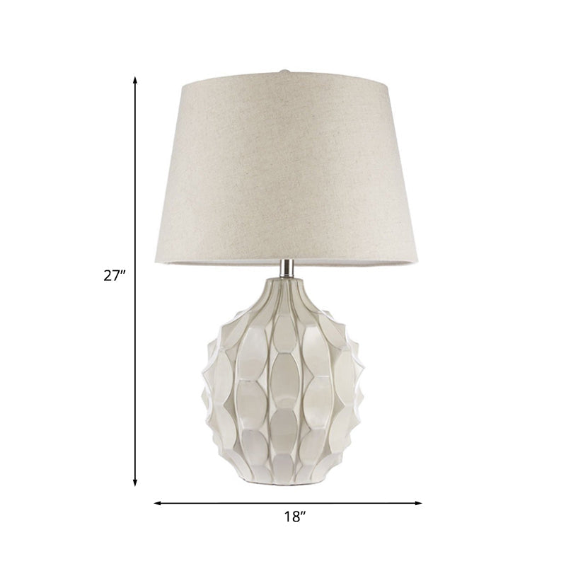 Rustic Pinecone Night Table Lamp 1 Head Ceramic Nightstand Light with Tapered Drum Shade in White Clearhalo 'Lamps' 'Table Lamps' Lighting' 1135917