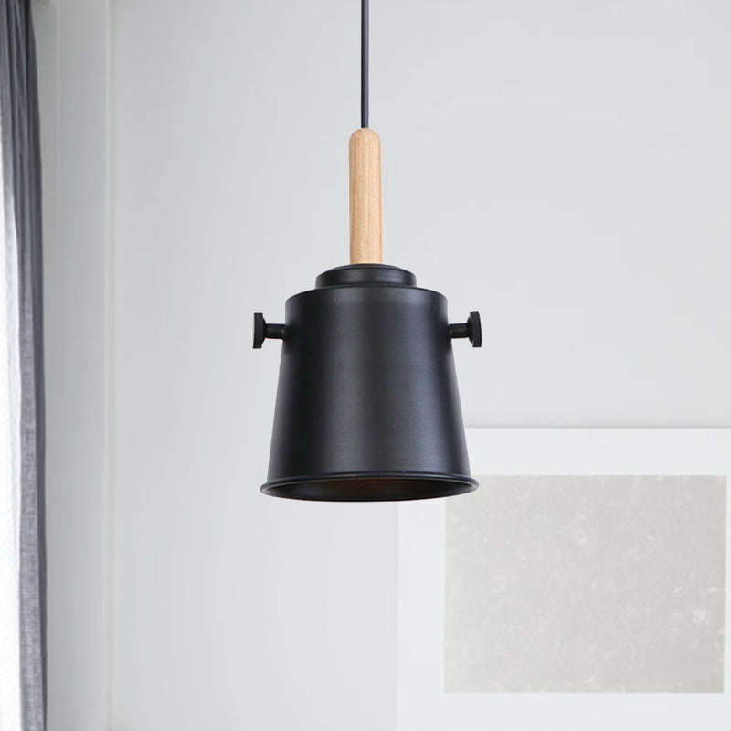 Vintage Stylish Bucket Pendant Light 1 Light Metallic Hanging Ceiling Light in Black/Grey for Dining Room Clearhalo 'Art Deco Pendants' 'Black' 'Cast Iron' 'Ceiling Lights' 'Ceramic' 'Crystal' 'Industrial Pendants' 'Industrial' 'Metal' 'Middle Century Pendants' 'Pendant Lights' 'Pendants' 'Rustic Pendants' 'Tiffany' Lighting' 1135928