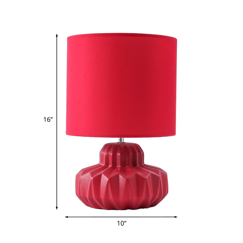 Cylinder Fabric Night Table Light Retro 1 Bulb Living Room Nightstand Lamp with Ceramic Jar Base in Red Clearhalo 'Lamps' 'Table Lamps' Lighting' 1136130