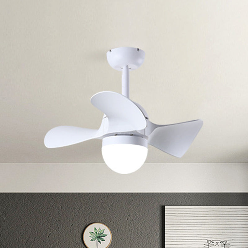 Dome Dining Room LED Ceiling Fan Acrylic 3 Blades Nordic Semi Mount Lighting in White, 23