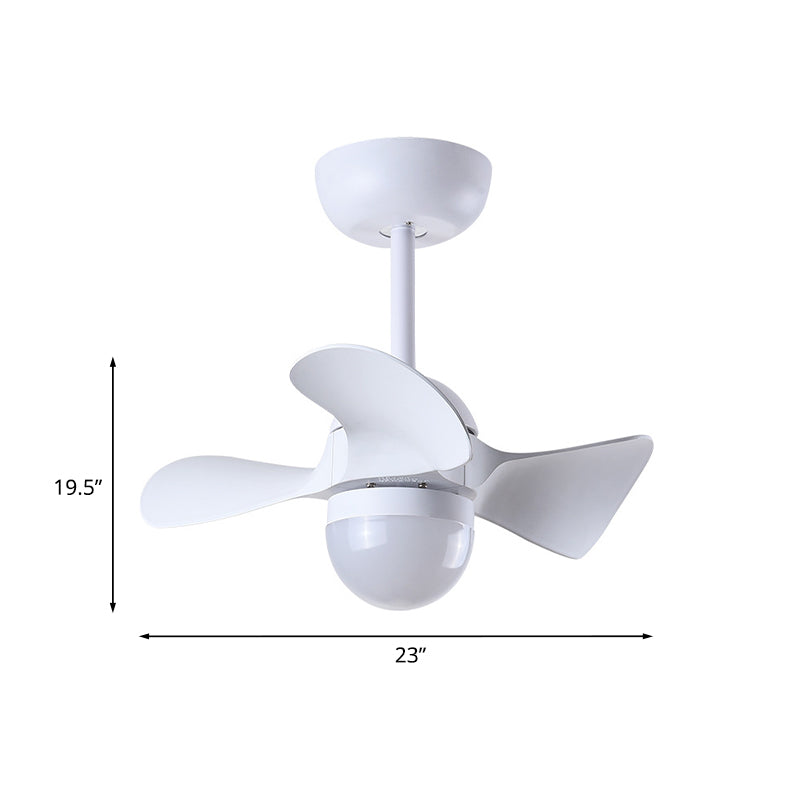 Dome Dining Room LED Ceiling Fan Acrylic 3 Blades Nordic Semi Mount Lighting in White, 23