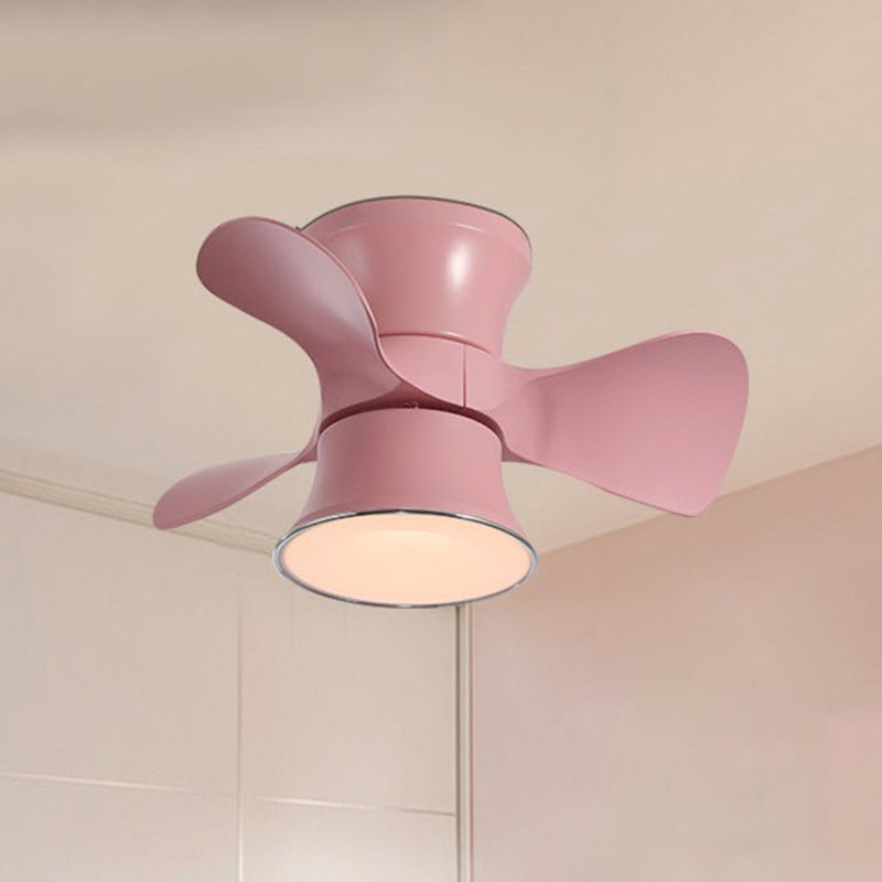 3-Blade Macaron LED Flush Ceiling Fan Blue/Pink Curvy Flushmount Lighting with Acrylic Shade, 23.5