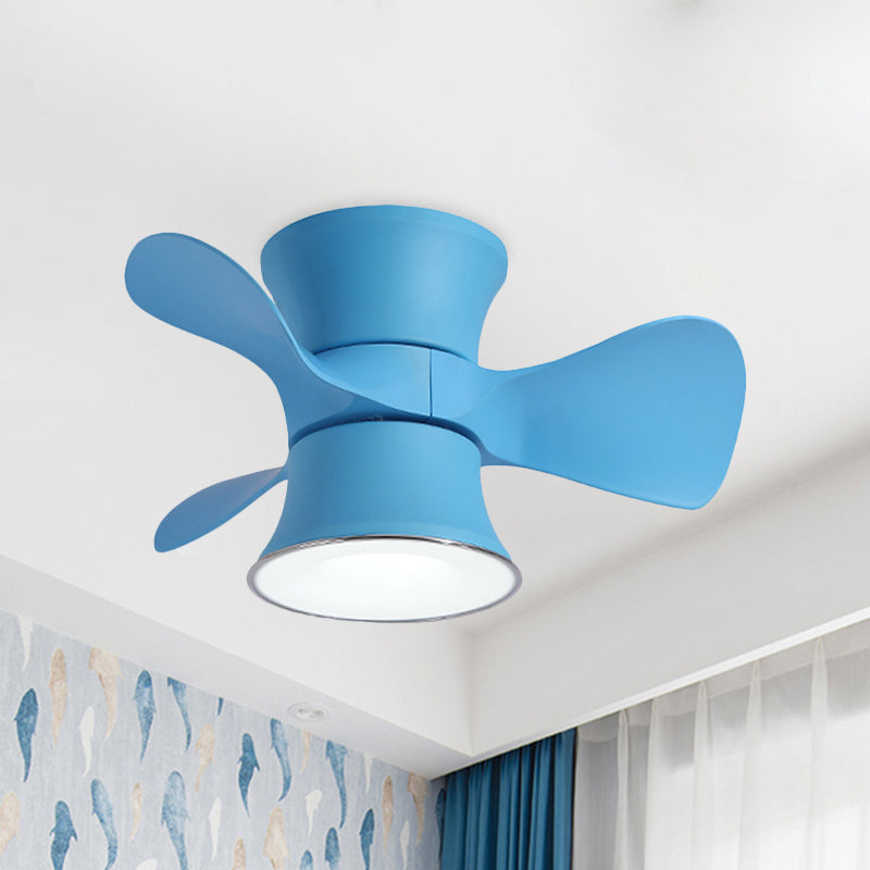 3-Blade Macaron LED Flush Ceiling Fan Blue/Pink Curvy Flushmount Lighting with Acrylic Shade, 23.5