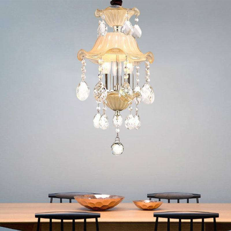 Modernist Flower Chandelier Light Clear Crystal 3 Lights Corridor Hanging Ceiling Lamp Clear Clearhalo 'Ceiling Lights' 'Chandeliers' 'Clear' 'Industrial' 'Modern Chandeliers' 'Modern' 'Tiffany' 'Traditional Chandeliers' Lighting' 1136355