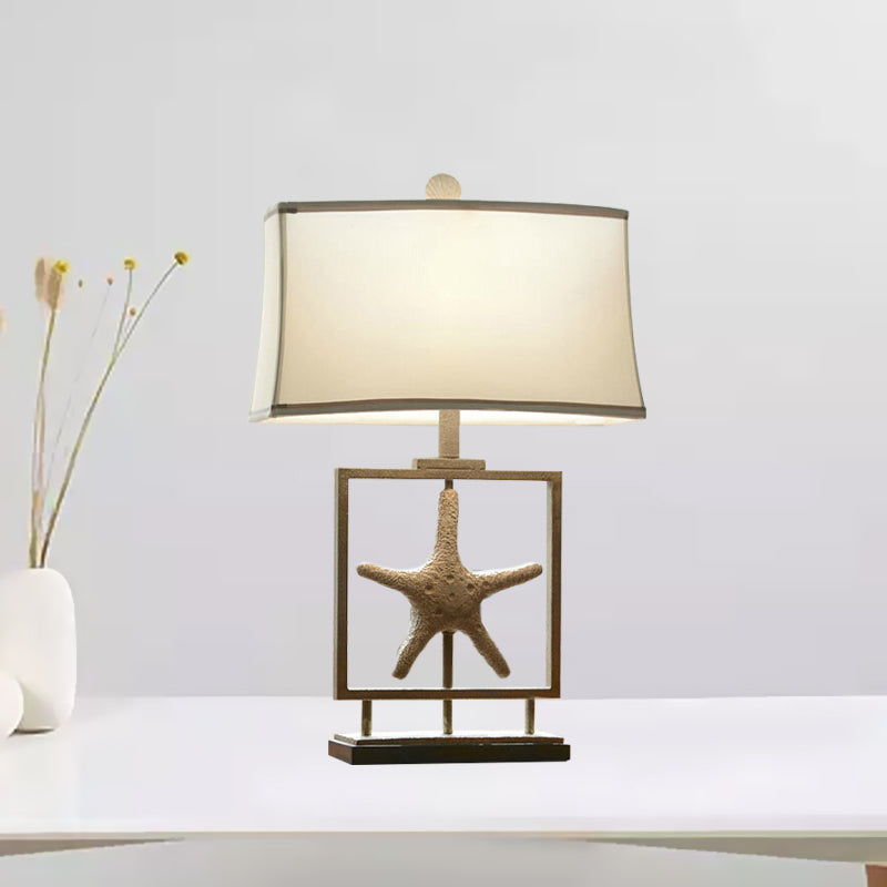 1 Bulb Table Stand Lamp Rustic Starfish Resin Night Light with Rectangle Fabric Shade in White White Clearhalo 'Lamps' 'Table Lamps' Lighting' 1136406