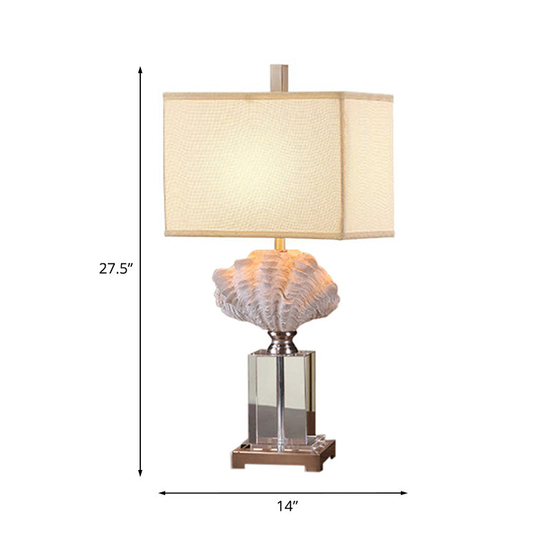 Conch Shell Bedside Table Lamp Rustic Resin 1 Bulb White Night Stand Light with Box Fabric Shade Clearhalo 'Lamps' 'Table Lamps' Lighting' 1136421