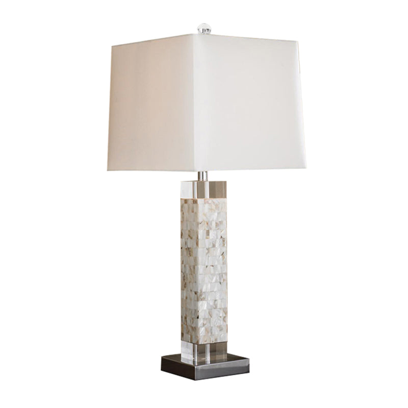 Minimalist Square Night Light Single Fabric Table Lighting with Rectangle Shell Base in White Clearhalo 'Lamps' 'Table Lamps' Lighting' 1136508