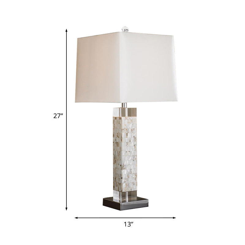 Minimalist Square Night Light Single Fabric Table Lighting with Rectangle Shell Base in White Clearhalo 'Lamps' 'Table Lamps' Lighting' 1136509