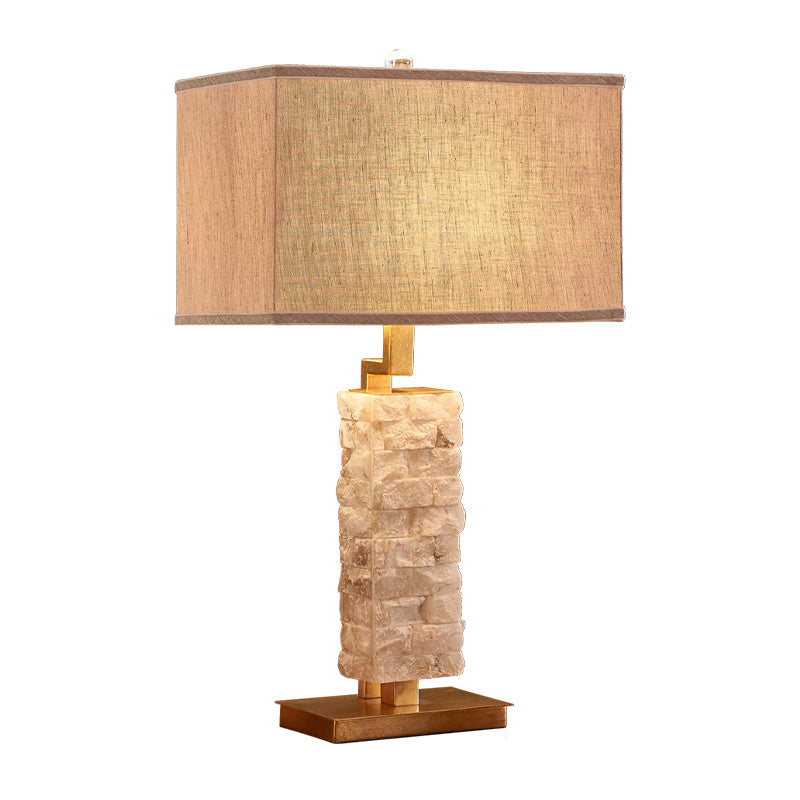 1 Head Stone Night Stand Light Traditional Flaxen Rectangular Dining Room Table Lamp with Fabric Shade Clearhalo 'Lamps' 'Table Lamps' Lighting' 1136512