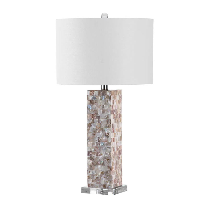 Checkered Rectangle Shell Night Lamp Country Style 1 Head Bedroom Table Light with Shade in White Clearhalo 'Lamps' 'Table Lamps' Lighting' 1136519