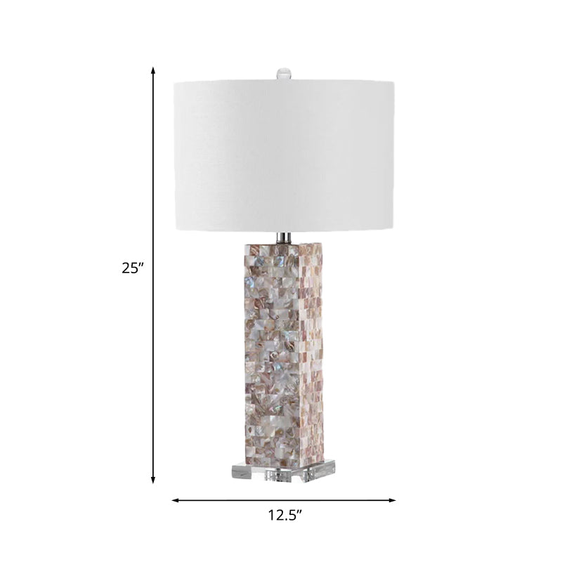 Checkered Rectangle Shell Night Lamp Country Style 1 Head Bedroom Table Light with Shade in White Clearhalo 'Lamps' 'Table Lamps' Lighting' 1136520