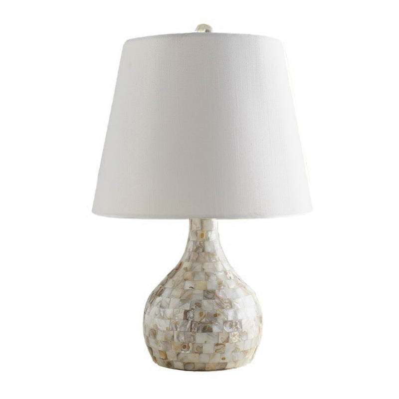 Shell Pear Shaped Night Light Countryside 1 Head Dining Room Table Lamp with Tapered Fabric Shade in White Clearhalo 'Lamps' 'Table Lamps' Lighting' 1136535