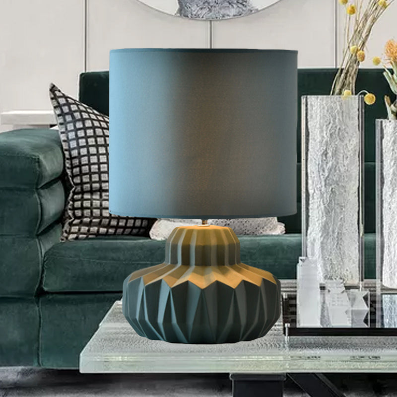 Cylinder Sitting Room Night Light Minimalist Fabric Single Blackish Green Table Lighting Blackish Green Clearhalo 'Lamps' 'Table Lamps' Lighting' 1136633