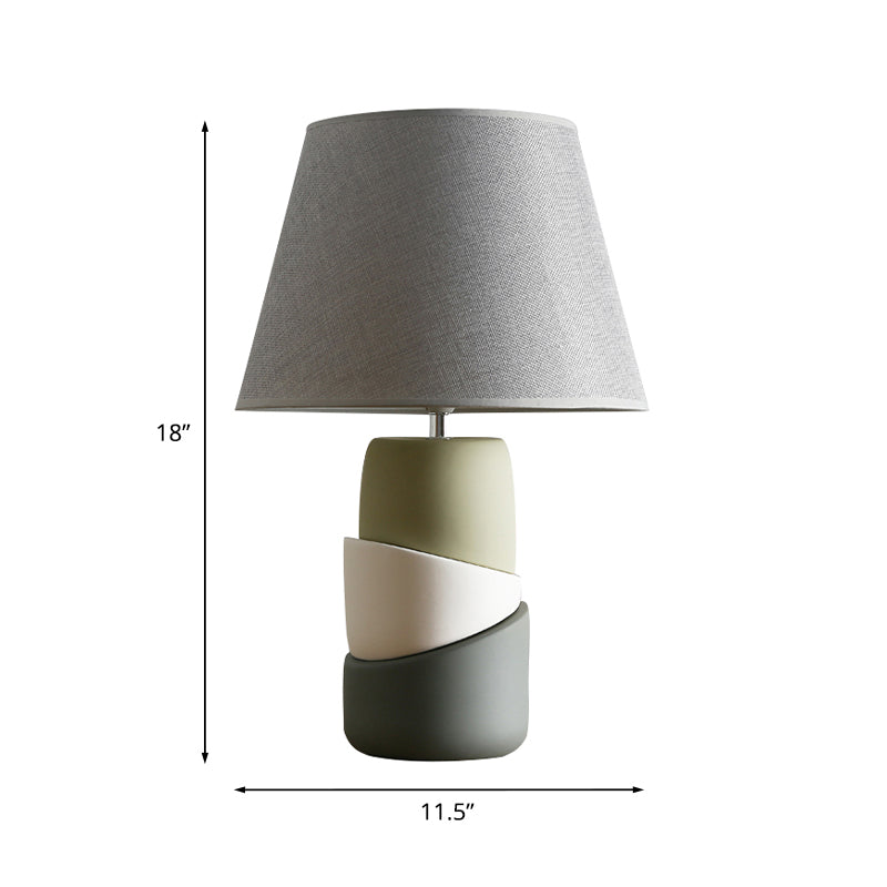 Grey 1 Head Night Stand Light Rural Ceramic Splicing Table Lighting with Conic Shade Clearhalo 'Lamps' 'Table Lamps' Lighting' 1136663