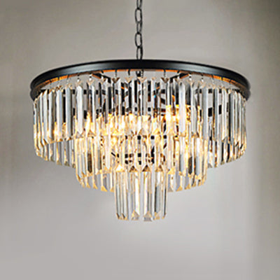 Tiered Amber/Smoke Gray Crystal Hanging Chandelier Modern LED Drop Light for Bedroom, 19.5