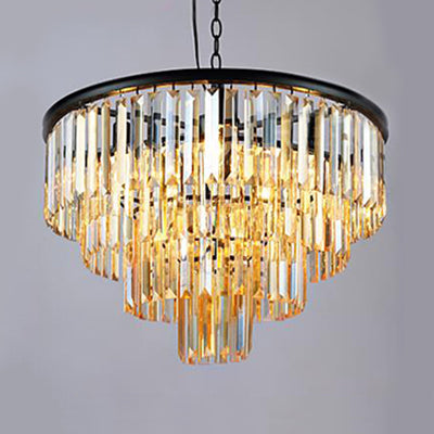 Tiered Amber/Smoke Gray Crystal Hanging Chandelier Modern LED Drop Light for Bedroom, 19.5