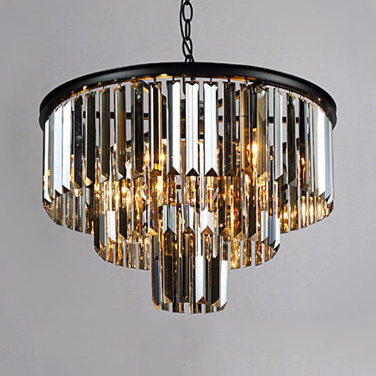 Tiered Amber/Smoke Gray Crystal Hanging Chandelier Modern LED Drop Light for Bedroom, 19.5