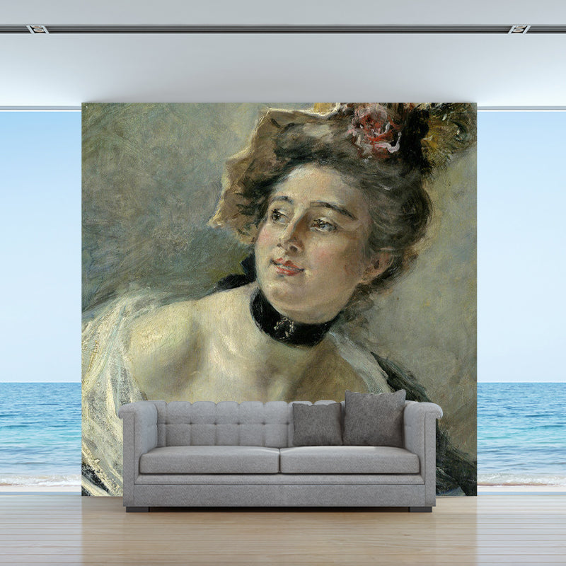 Elegant Woman Mural Wallpaper for Bedroom European Wall Decor, Personalized Size Available Clearhalo 'Wall Decor' 'Wall Mural' 1150538