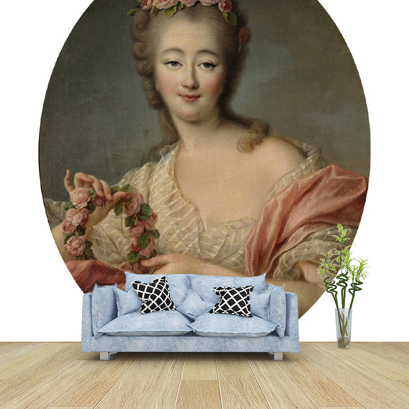 Extra Large European Mural in Beige and Pink Glamorous Lady Wall Art, Custom-Made Clearhalo 'Wall Decor' 'Wall Mural' 1150592