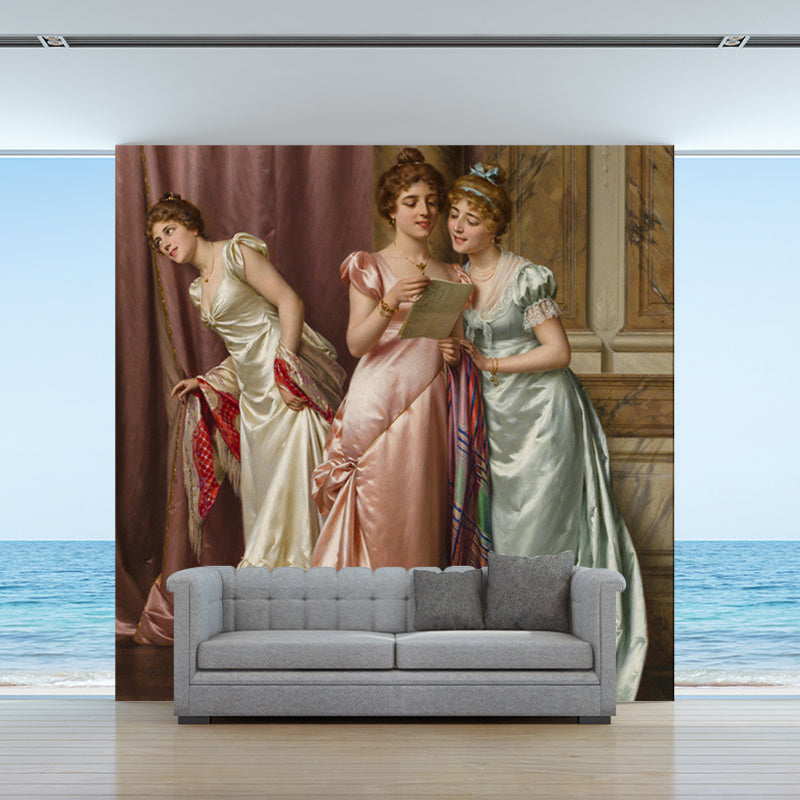 Large Illustration Classic Murals with An Illicit Letter Pattern in Pink-Blue for Living Room Clearhalo 'Wall Decor' 'Wall Mural' 1150653