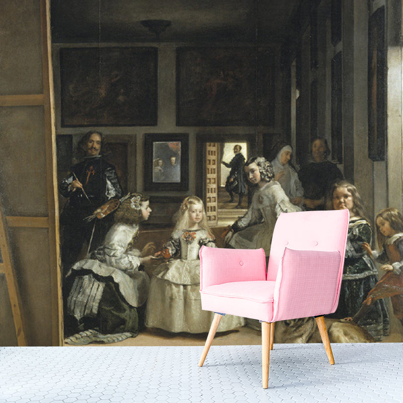 Full Size Las Meninas Murals Black-Brown Non-Woven Fabric Wall Art, Stain Resistant Clearhalo 'Wall Decor' 'Wall Mural' 1150715