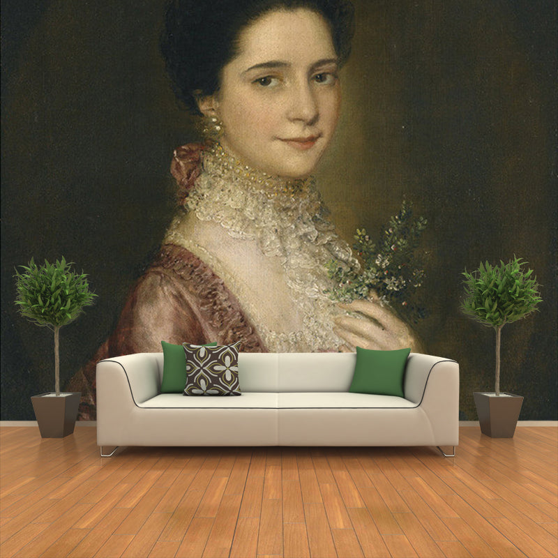 Woman in Costume Portrait Murals Victorian Period Smooth Wall Art in Grey-Purple Gray-Purple Clearhalo 'Wall Decor' 'Wall Mural' 1150733